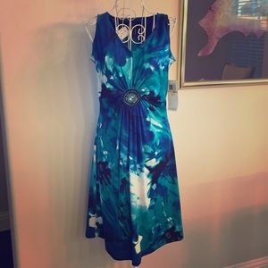 Lennie for Nina Leonard, Blue combo dress, S